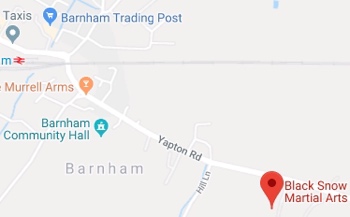 A location sketch of Barnham with the dojo marked.